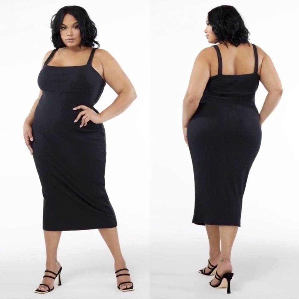 NEW Good American 90’s Tank Midi Dress Plus Size 5X or 28 Black Square Neckline